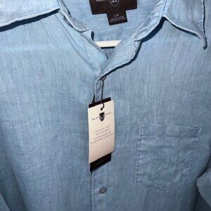 NWT Black Brown 1826 Men's Light Blue Linen Button-Up Shirt, Size L